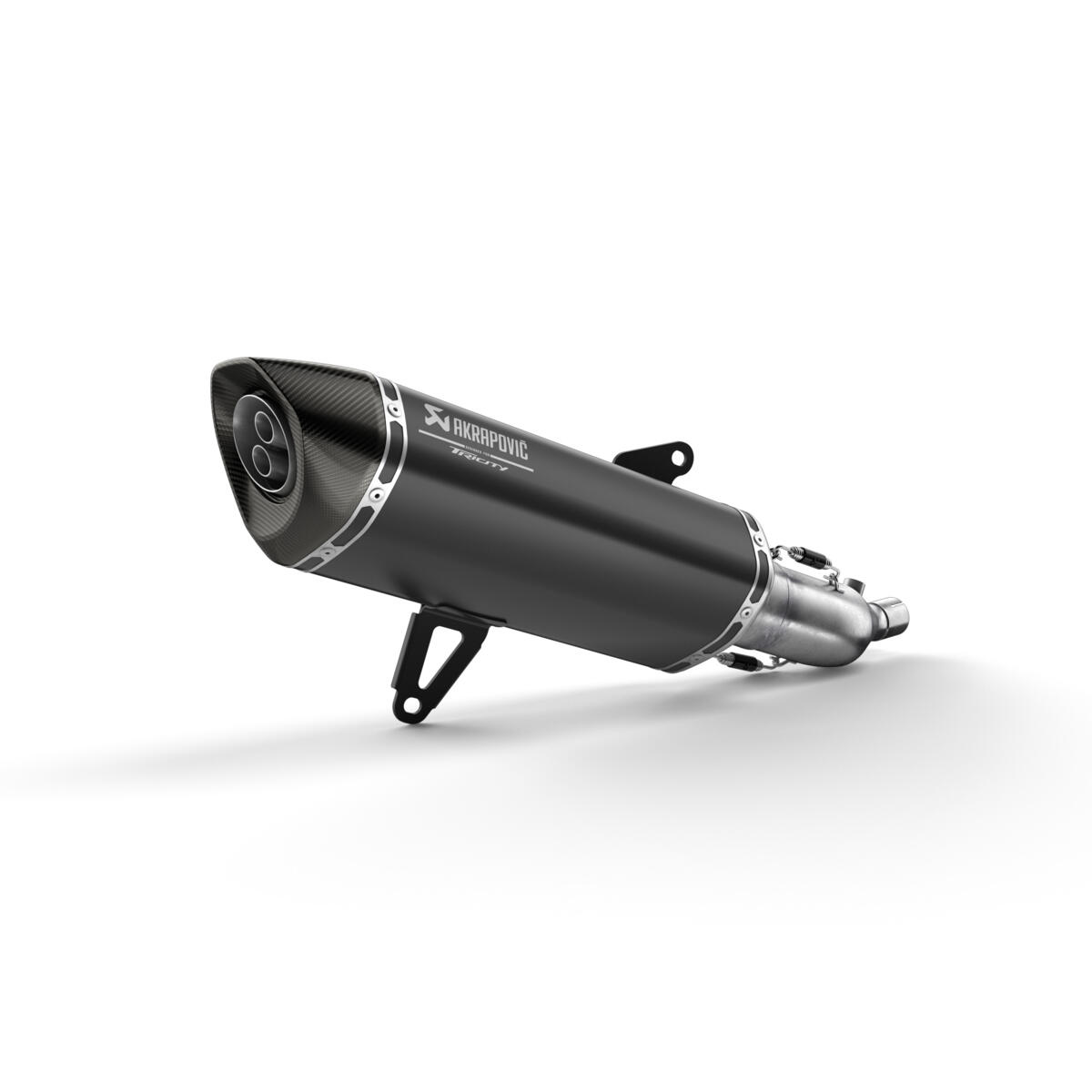 Schwarzer Akrapovič Slip-on-Schalldämpfer für den Tricity 300